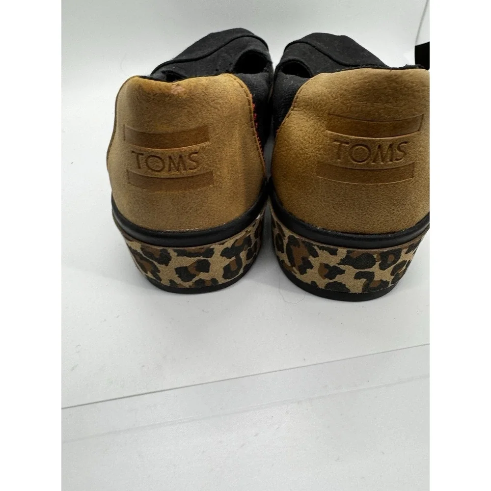 Toms Alpargata Boardwalk Platform Women Sz 6 Black Leopard Print Slip On EUC A15